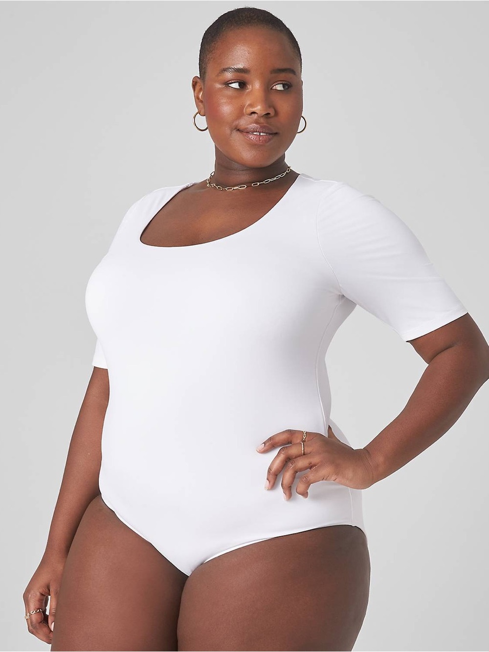Lane Bryant White Bodysuit Plus Size 18/20 Scoop Neck Short Sleeve Stretch